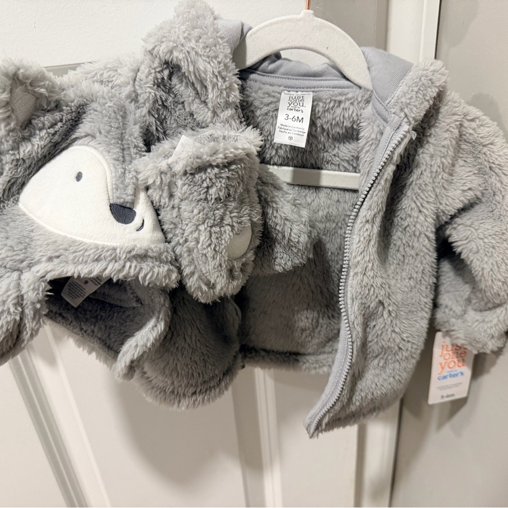 NWT Carters Gray Baby Hooded Jacket - 3-6M